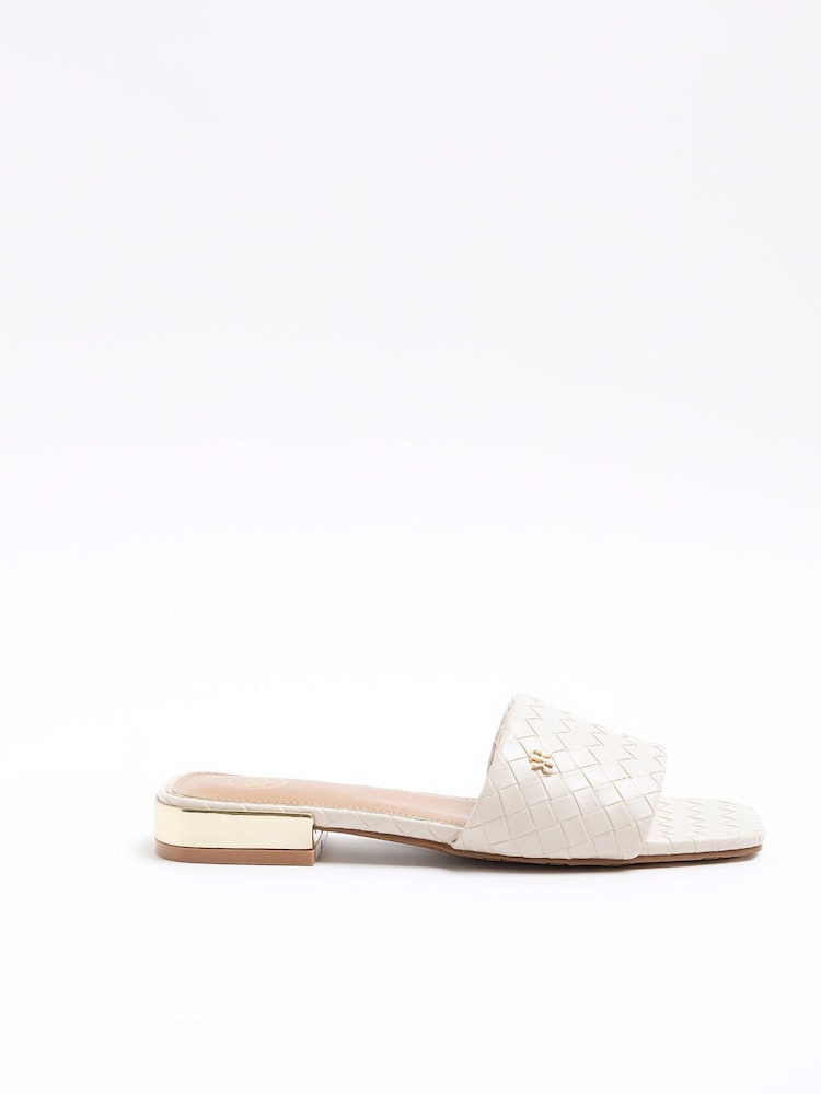 River Island Cream Wide Fit Woven Mule Flat Sandals - Image 2 of 6