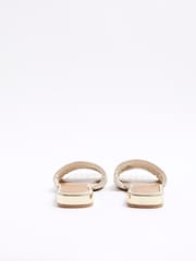 River Island Cream Wide Fit Woven Mule Flat Sandals - Image 4 of 6