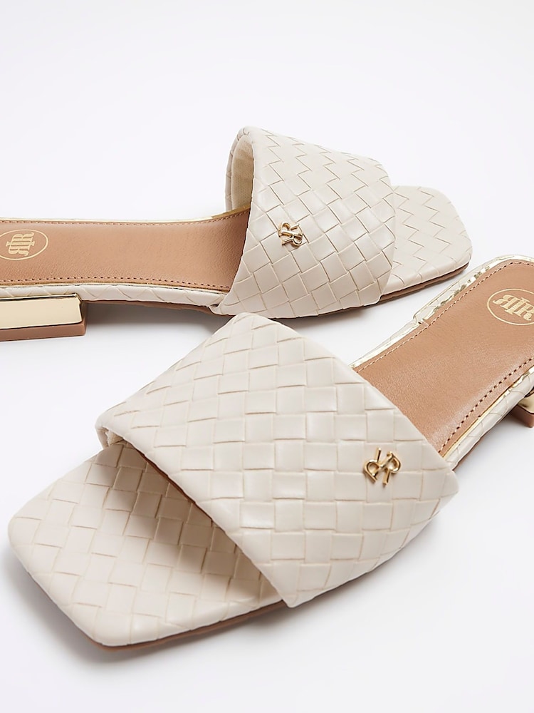 River Island Cream Wide Fit Woven Mule Flat Sandals - Image 6 of 6