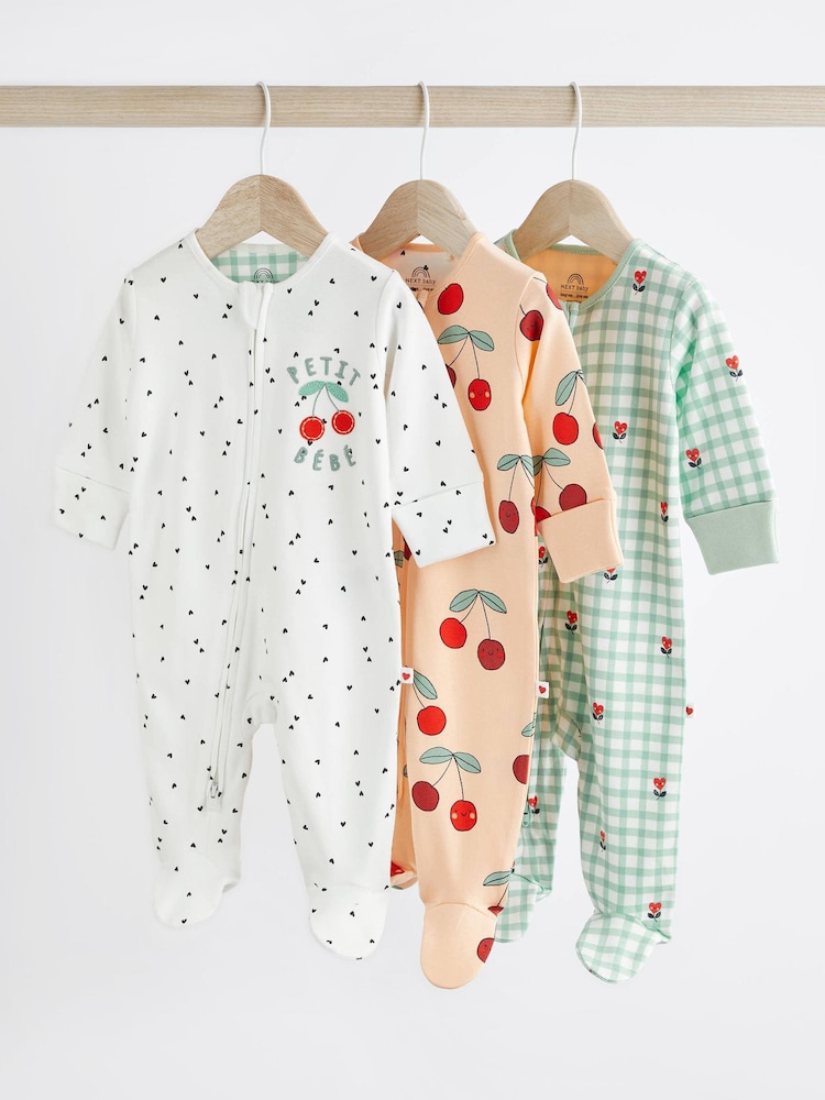 Bela tla - Baby Two Way Zip 100% Cotton Sleepsuits 3 Pack (0mths-2yrs) - Slika 1 iz 9