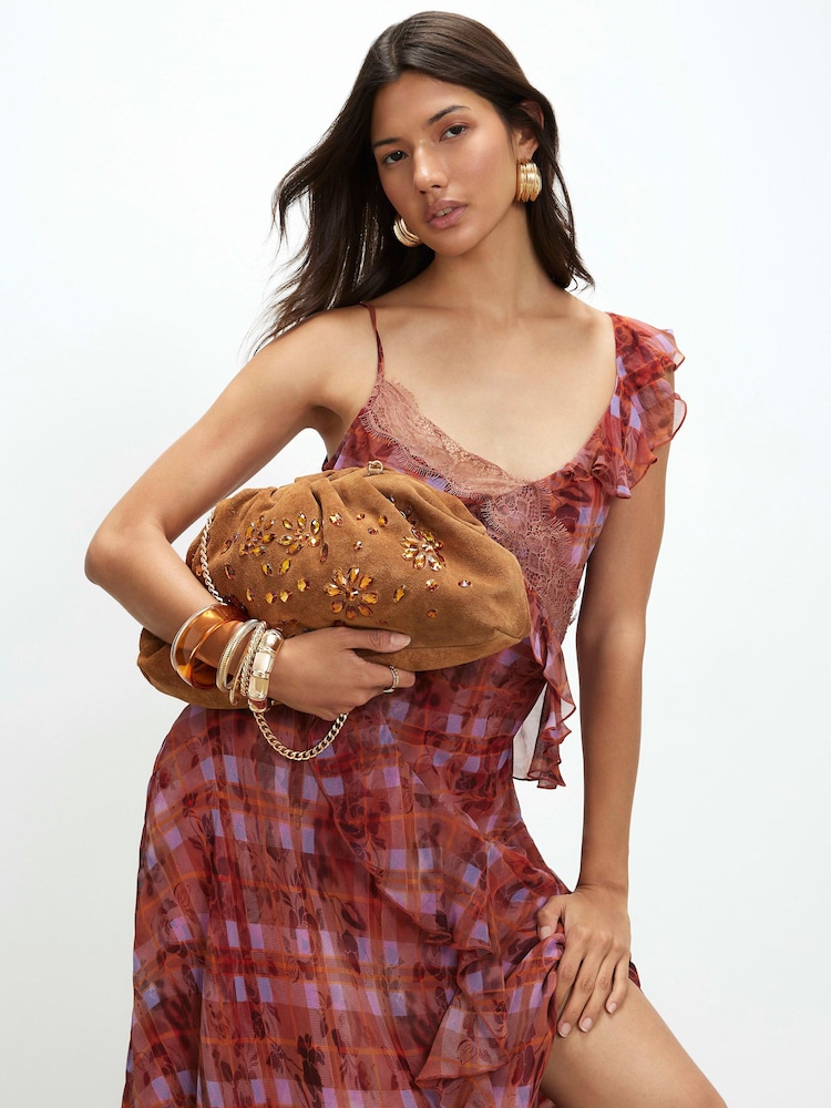 River Island Encrusted Ruched Suede Clutch - 5суретінің 1 суреті