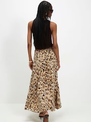 River Island Brown Leopard Print Godet Midi Skirt - Image 2 of 4