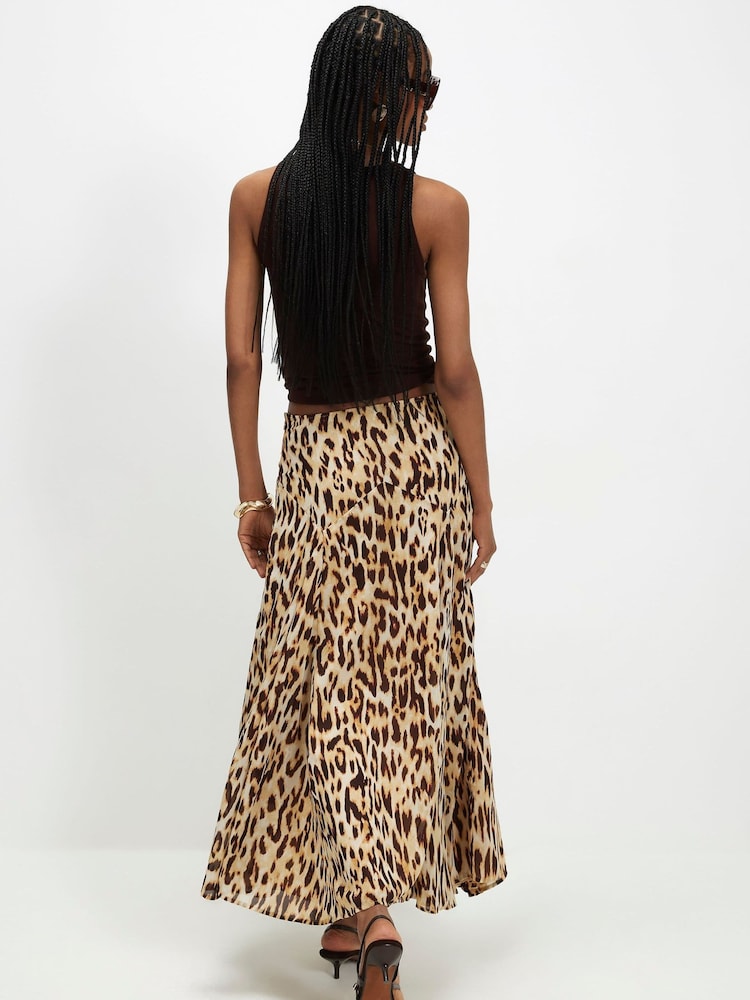 River Island Brown Leopard Print Godet Midi Skirt - Image 2 of 4 River Island Brown Leopard Print Godet Midi Skirt - Image 2 of 4