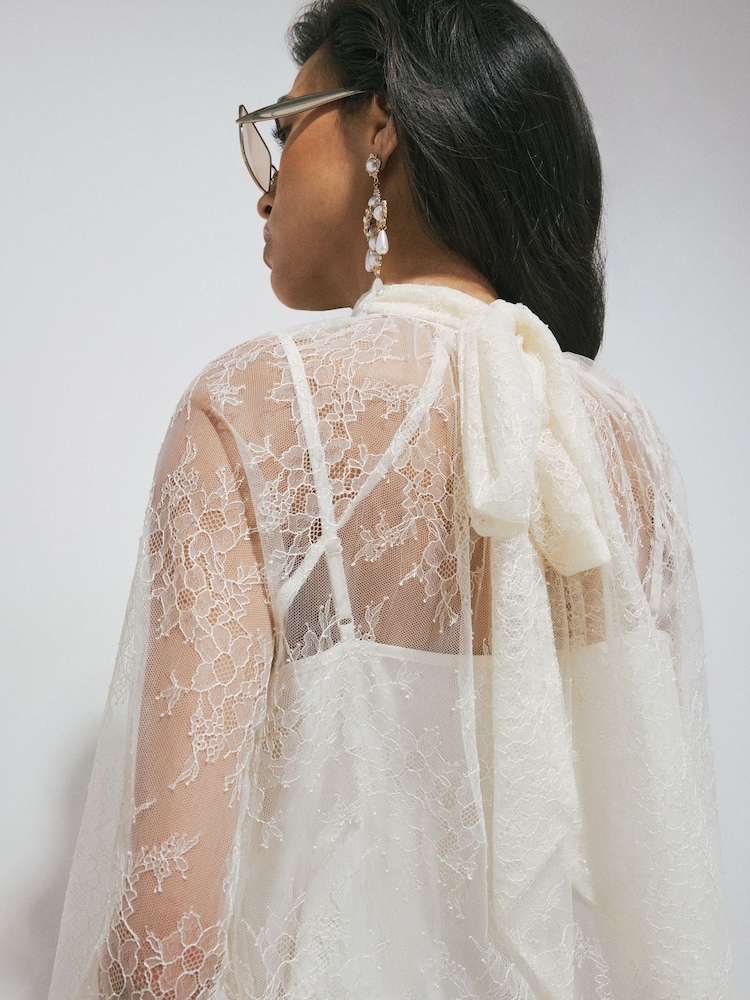 River Island Cream Lace Bow Blouse - Image 4 of 4 River Island Cream Lace Bow Blouse - Image 4 of 4