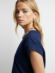 River Island Blue 100% Cotton Rib Cuff T-Shirt - Image 4 of 4