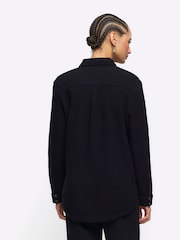 River Island Jet Black Linen Feel 100% Cotton Shirt - Image 2 of 4