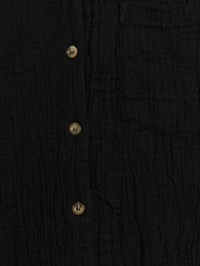River Island Jet Black Linen Feel 100% Cotton Shirt - Image 4 of 4