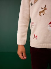 Ecru Santa Snowman 100% Cotton Christmas Long Sleeve Knitted Polo Shirt (3mths-7yrs) - Image 4 of 7