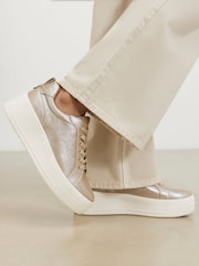 River Island Gold Wide Fit Lace Up Flatform Shoes - Image 1 of 6