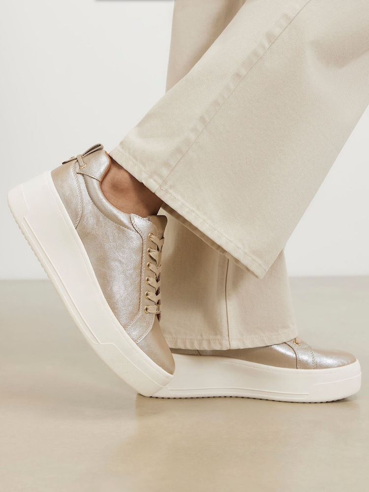 River Island Gold Wide Fit Lace Up Flatform Shoes - Image 1 of 6