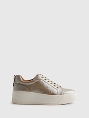 River Island Gold Wide Fit Lace Up Flatform Shoes - Image 2 of 6