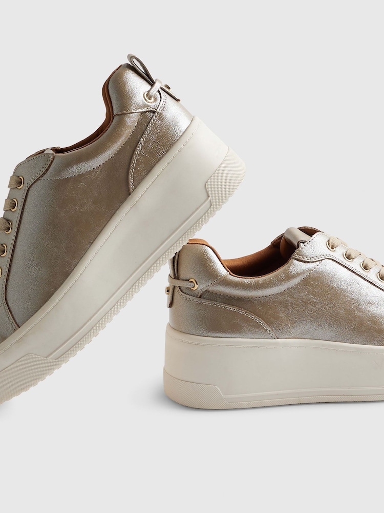 River Island Gold Wide Fit Lace Up Flatform Shoes - Image 6 of 6