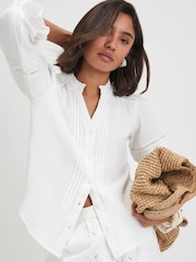 River Island White Pintuck Frill Sleeve Blouse - Image 1 of 4