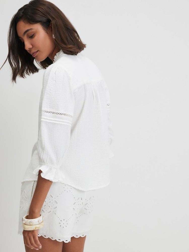 River Island White Pintuck Frill Sleeve Blouse - Image 4 of 4 River Island White Pintuck Frill Sleeve Blouse - Image 4 of 4