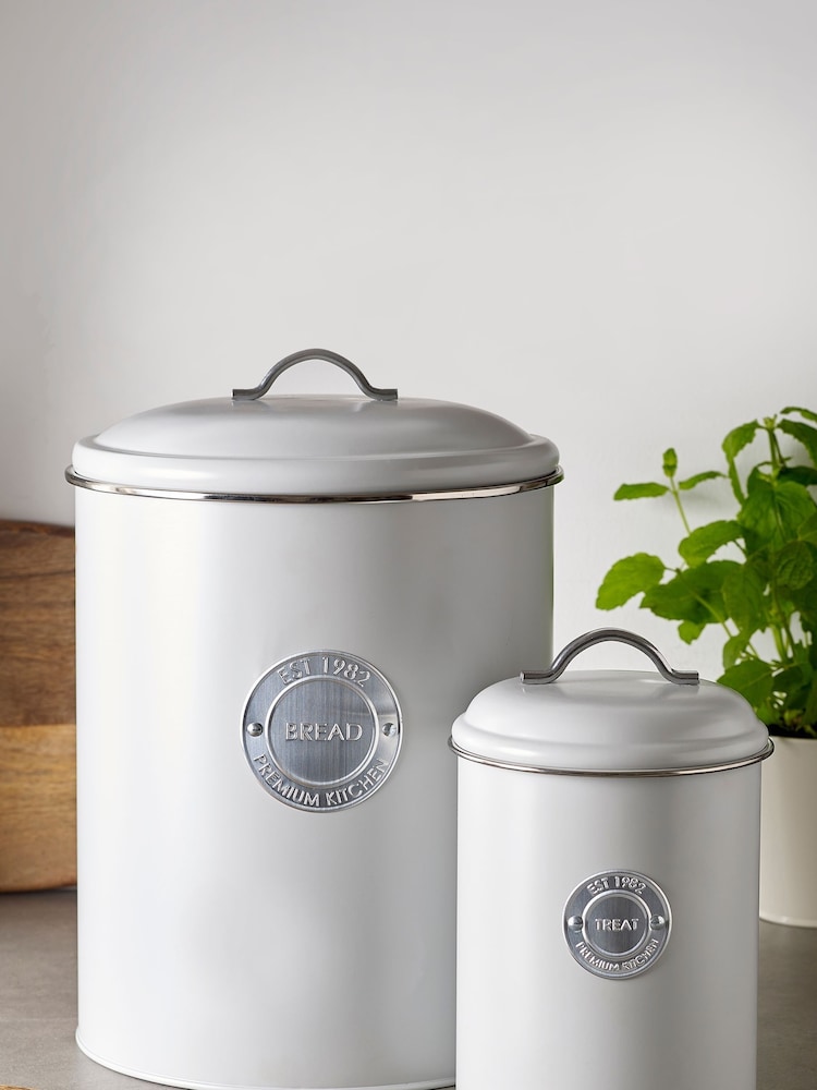 Set of 2 Grey Badge Bread Bin & Treat Jar - Image 1 of 2
