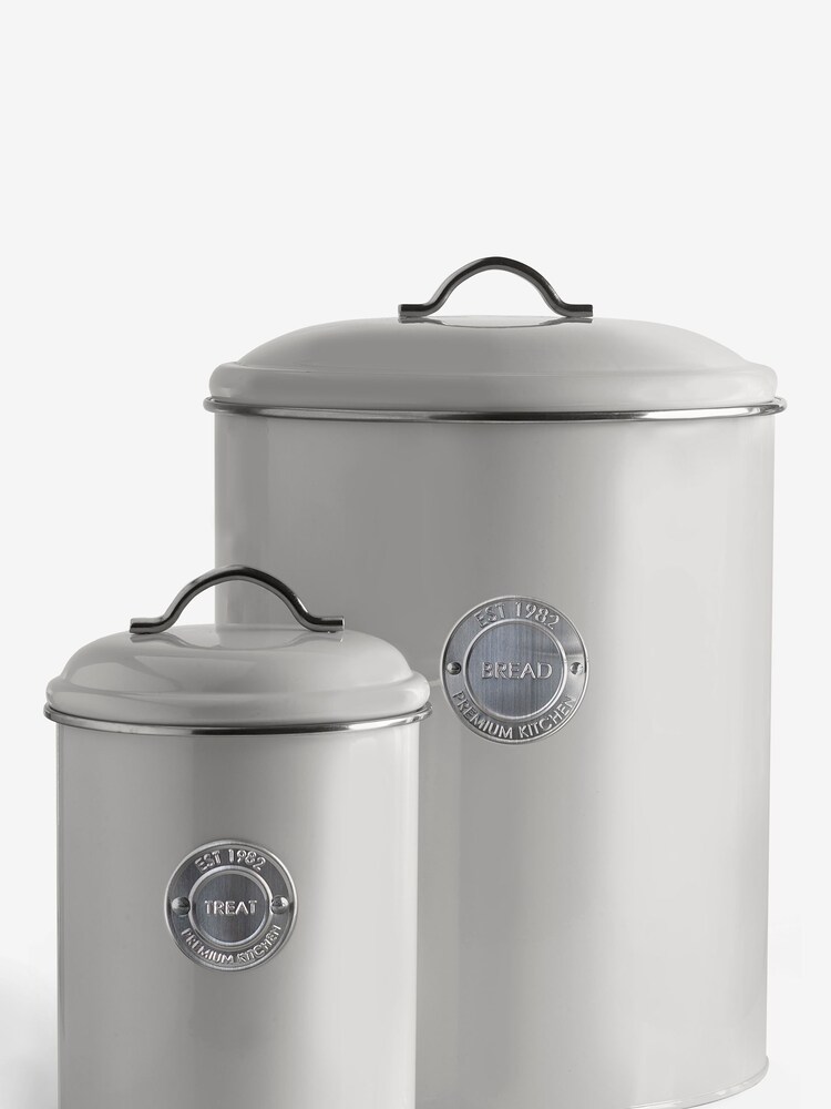 Set of 2 Grey Badge Bread Bin & Treat Jar - Image 2 of 2
