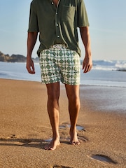 Green/Ecru Tile Printed Swim Shorts - Image 2 of 10