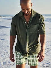 Green/Ecru Tile Printed Swim Shorts - Image 3 of 10