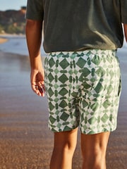 Green/Ecru Tile Printed Swim Shorts - Image 4 of 10