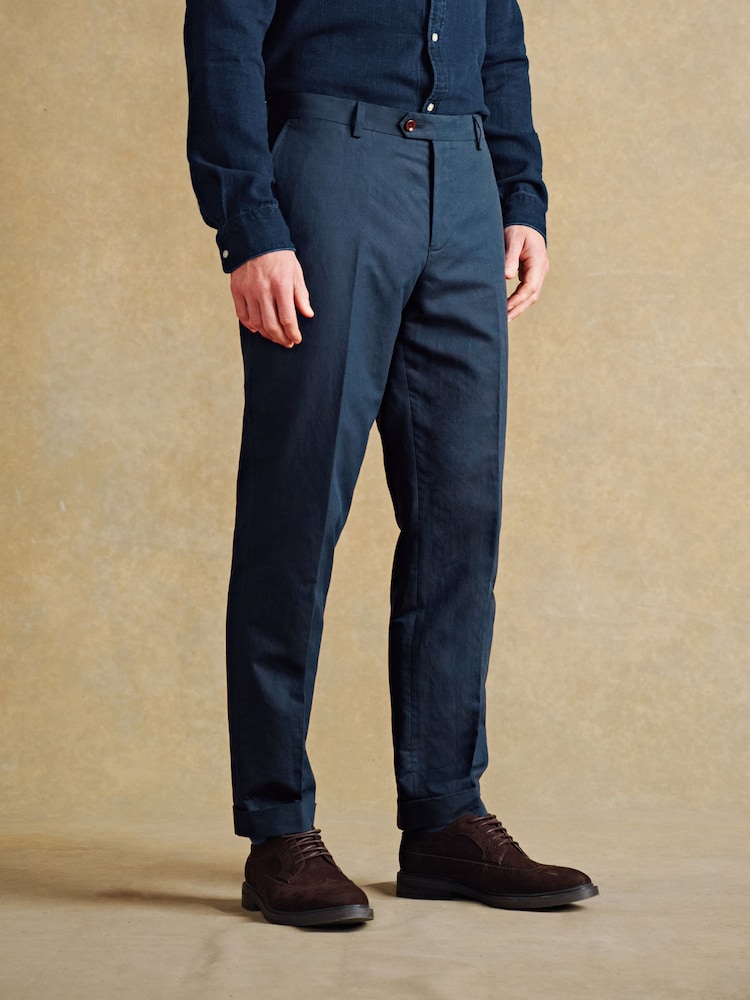 Barbour® Navy Slim Fit Cotton Linen Suit Trousers - Image 2 of 13