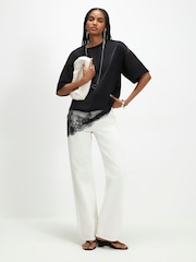 River Island Black Satin Lace Boyfriend T-Shirt - Image 1 of 4