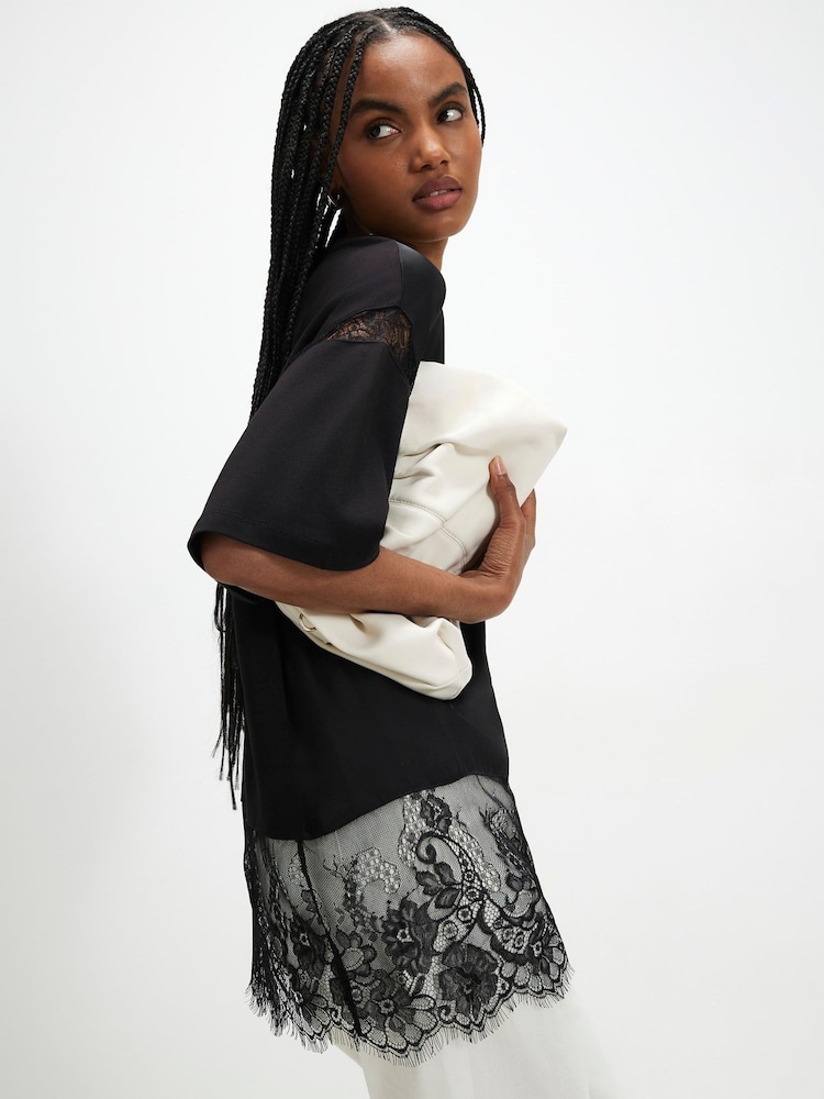 River Island Black Satin Lace Boyfriend T-Shirt - Image 2 of 4