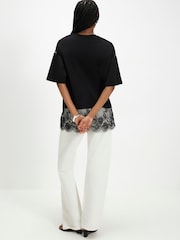 River Island Black Satin Lace Boyfriend T-Shirt - Image 4 of 4