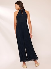 Lipsy Navy Blue Halter Pleated Occasion Jumpsuit (7-16yrs) - Image 4 of 4