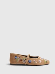 River Island Brown Floral Embroidered Ballet Flats - Image 2 of 6