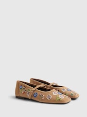 River Island Brown Floral Embroidered Ballet Flats - Image 3 of 6