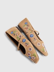 River Island Brown Floral Embroidered Ballet Flats - Image 5 of 6