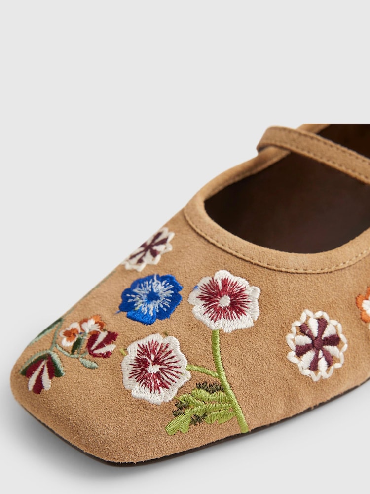 River Island Brown Floral Embroidered Ballet Flats - Image 6 of 6 River Island Brown Floral Embroidered Ballet Flats - Image 6 of 6
