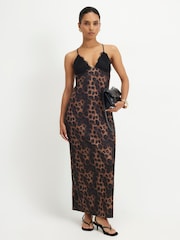 River Island Brown Lace Trim Animal Maxi Dress - Image 1 of 4