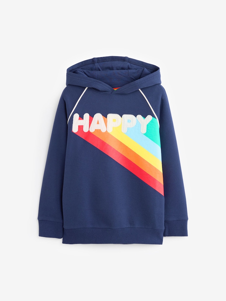 Little Bird by Jools Oliver Navy Rainbow Happy Hoodie - Image 1 of 7