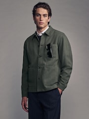 Khaki Green Smart Herringbone Shacket - Image 1 of 9