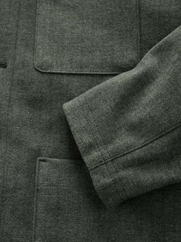 Khaki Green Smart Herringbone Shacket - Image 9 of 9