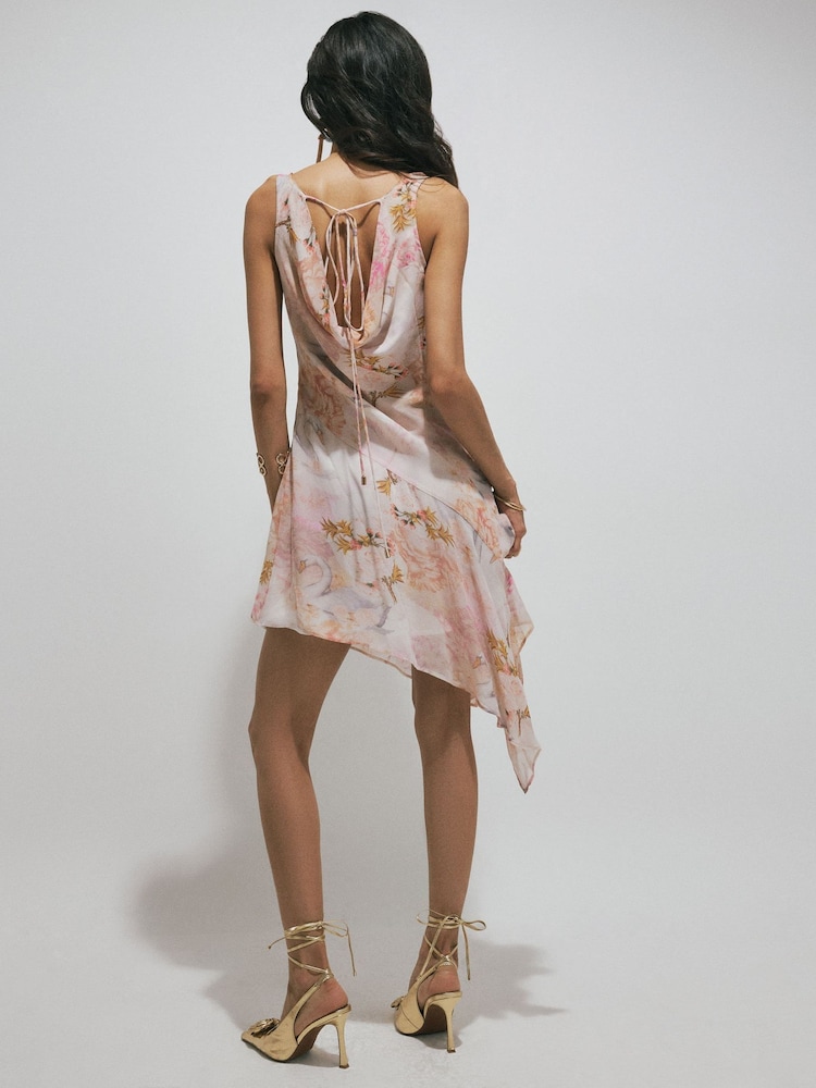 River Island Pink Swan Print Cowl Mini Dress - Image 2 of 4 River Island Pink Swan Print Cowl Mini Dress - Image 2 of 4