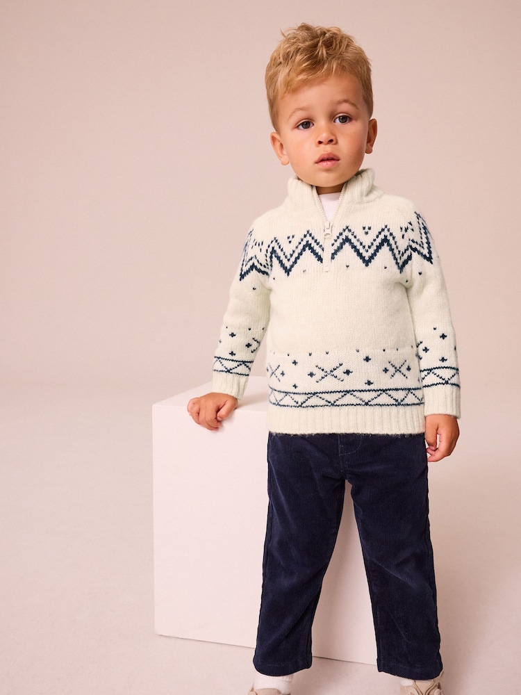 Ecru Cream Fairisle Pattern Quarter Zip Jumper (3mths-7yrs) - Image 2 of 7 Ecru Cream Fairisle Pattern Quarter Zip Jumper (3mths-7yrs) - Image 2 of 7