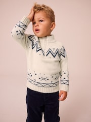 Ecru Cream Fairisle Pattern Quarter Zip Jumper (3mths-7yrs) - Image 4 of 7