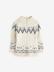 Ecru Cream Fairisle Pattern Quarter Zip Jumper (3mths-7yrs) - Image 5 of 7