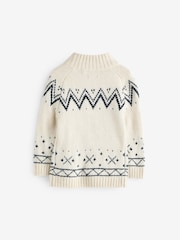 Ecru Cream Fairisle Pattern Quarter Zip Jumper (3mths-7yrs) - Image 6 of 7