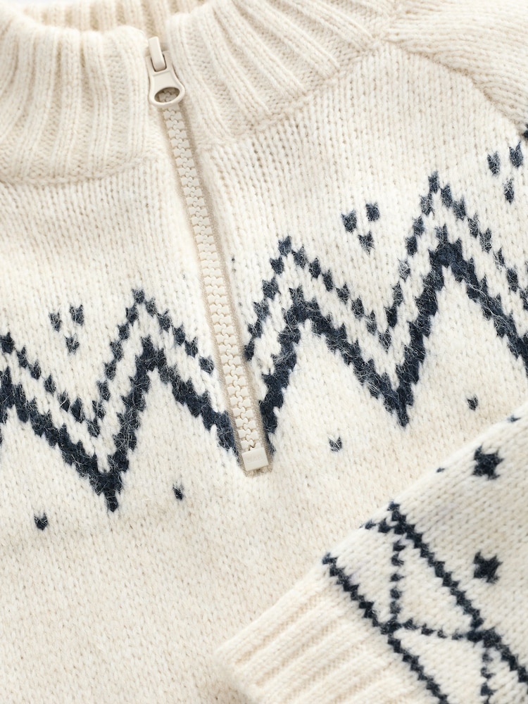 Ecru Cream Fairisle Pattern Quarter Zip Jumper (3mths-7yrs) - Image 7 of 7 Ecru Cream Fairisle Pattern Quarter Zip Jumper (3mths-7yrs) - Image 7 of 7
