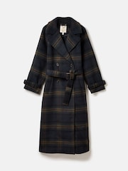 Joules Amberley Navy Blue Longline Wool Blend Coat with Belt - Image 10 of 10