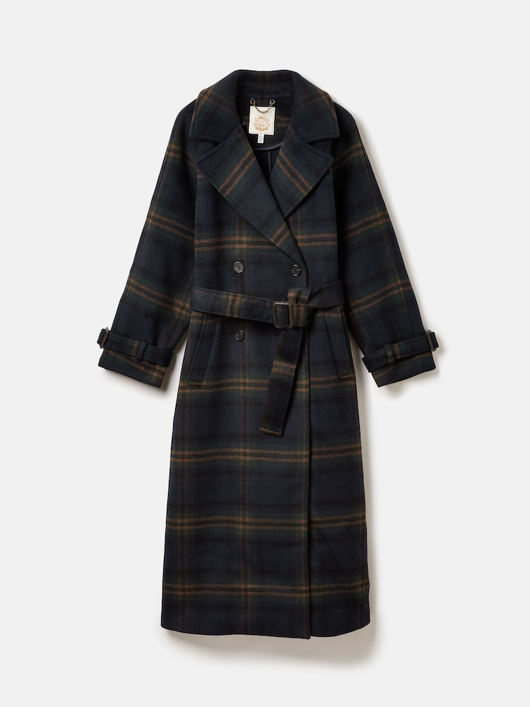 Joules Amberley Navy Blue Longline Wool Blend Coat with Belt - Image 10 of 10