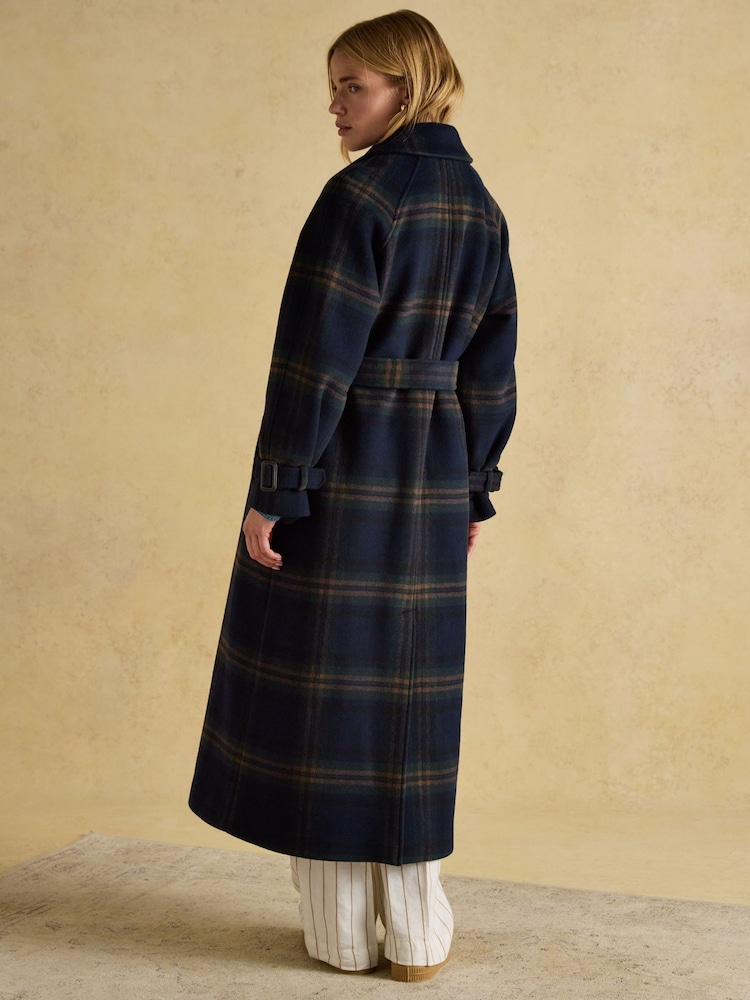 Joules Amberley Navy Blue Longline Wool Blend Coat with Belt - Image 2 of 10