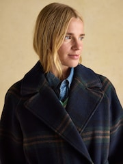 Joules Amberley Navy Blue Longline Wool Blend Coat with Belt - Image 3 of 10