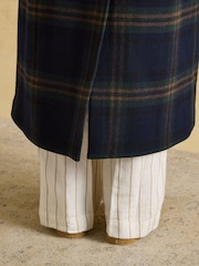 Joules Amberley Navy Blue Longline Wool Blend Coat with Belt - Image 9 of 10