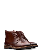 Clarks Brown Leather Adwin Cap Boots - Image 3 of 7