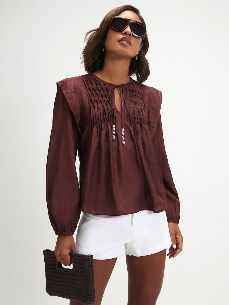 River Island Red Smock Yoke Blouse - Image 1 of 4 River Island Red Smock Yoke Blouse - Image 1 of 4