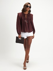 River Island Red Smock Yoke Blouse - Image 3 of 4